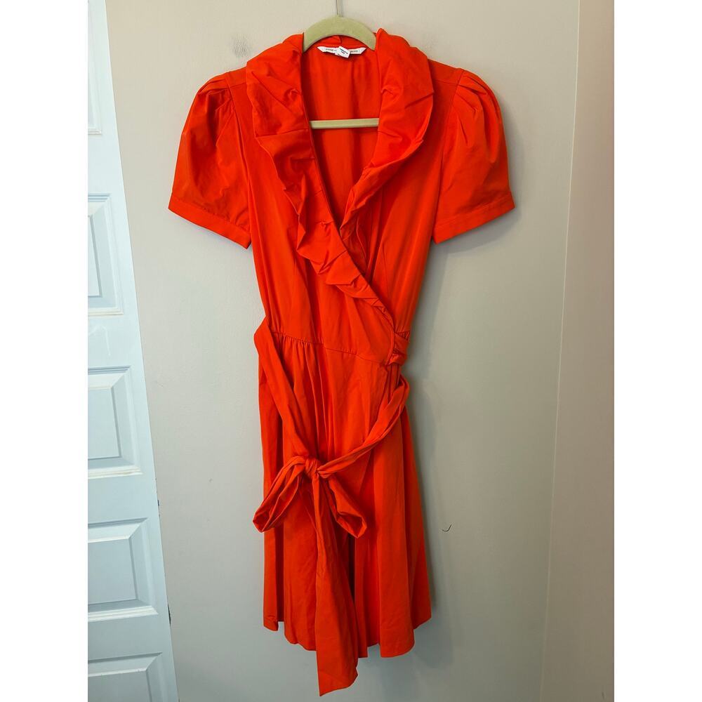 Diane von Furstenberg Bethania Wrap Dress Short Sleeve Orange Size 10